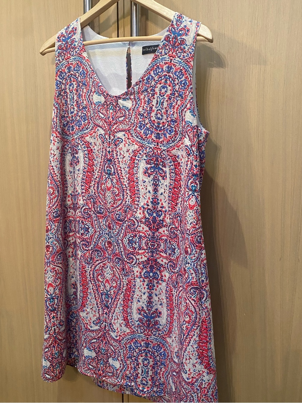 Sleeveless Dress - Red & Blue Tribal Femme Quebec Designer